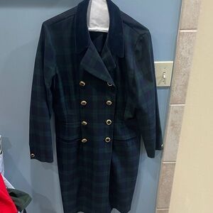 Vintage Studio I Elegant Navy tartan Plaid Double-Breasted Trench Coat